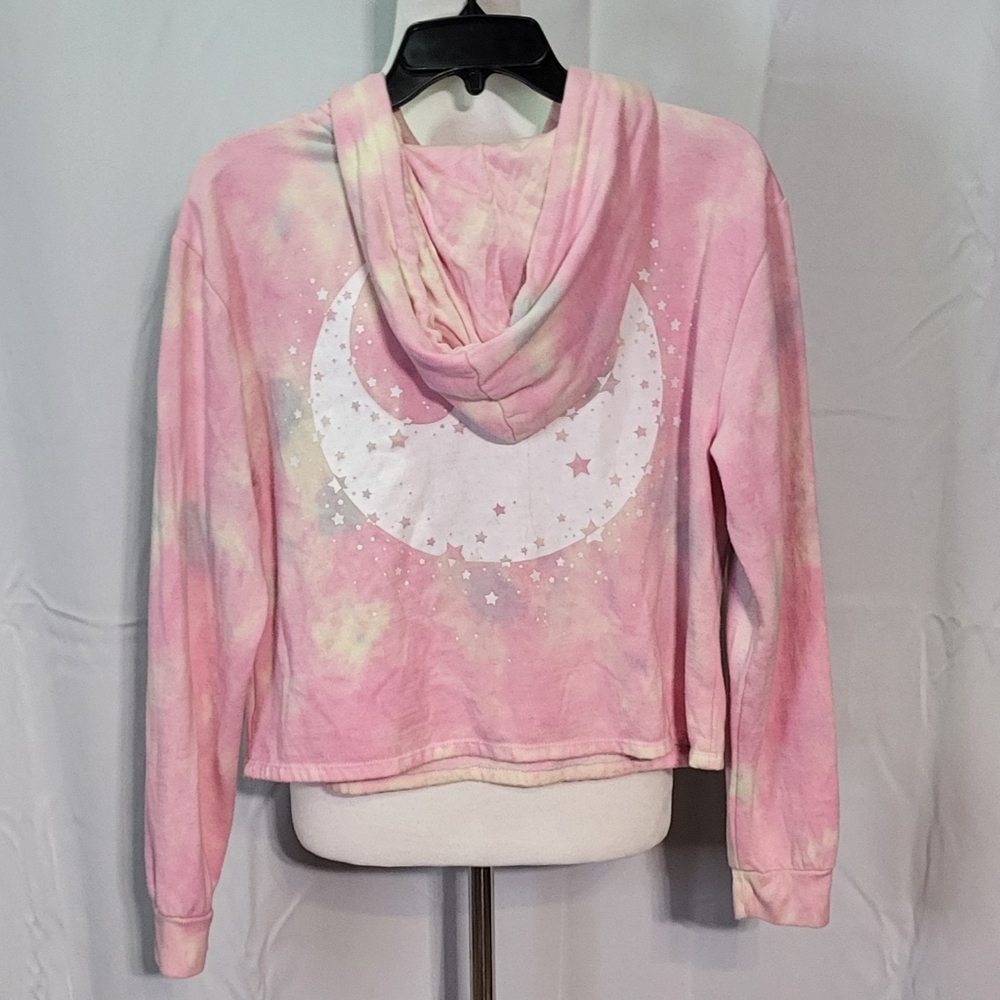 Star Wars Women's Pink Semi-Crop Tie-Dye Pullover Hoodie Size Small/Medium EUC - Picture 10 of 15